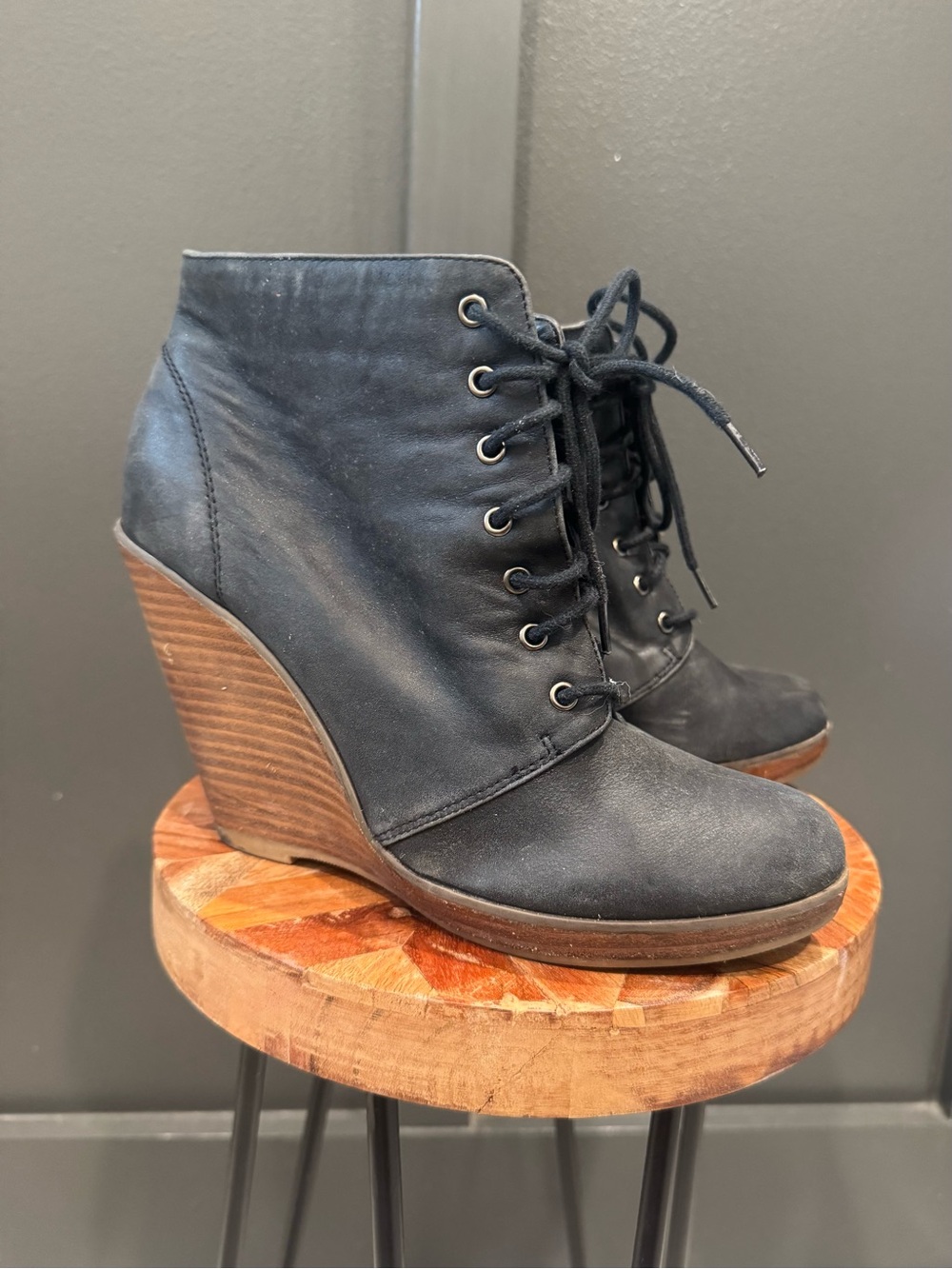 Urban Outfitters Women's Black Lace-Up Wedge Bootie